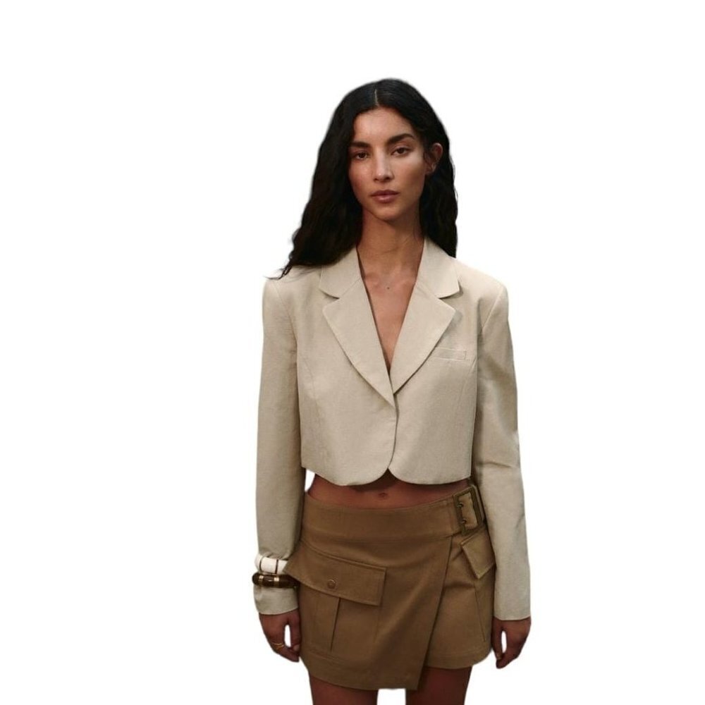 ZARA LINEN BLEND CROPPED BLAZER SAND SIZE XS | 8073/220